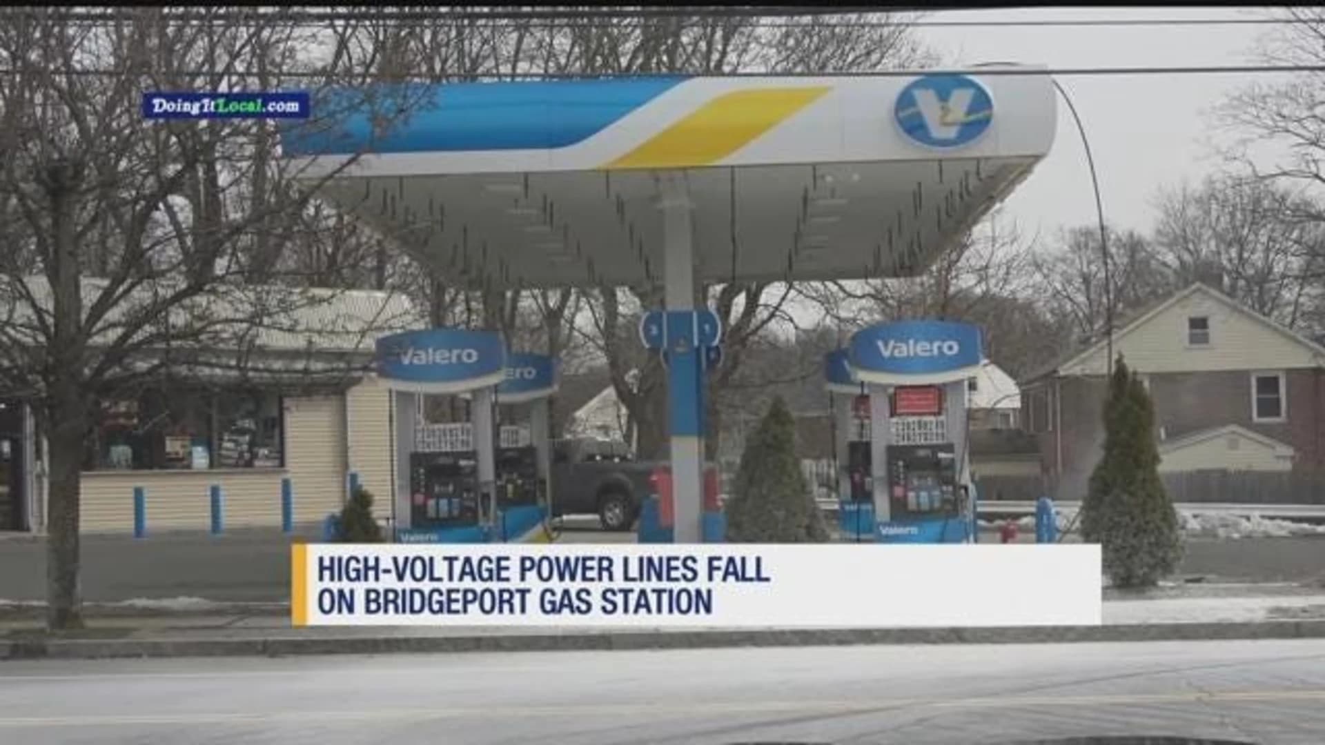 Fire officials: Power lines fall on gas station in Bridgeport