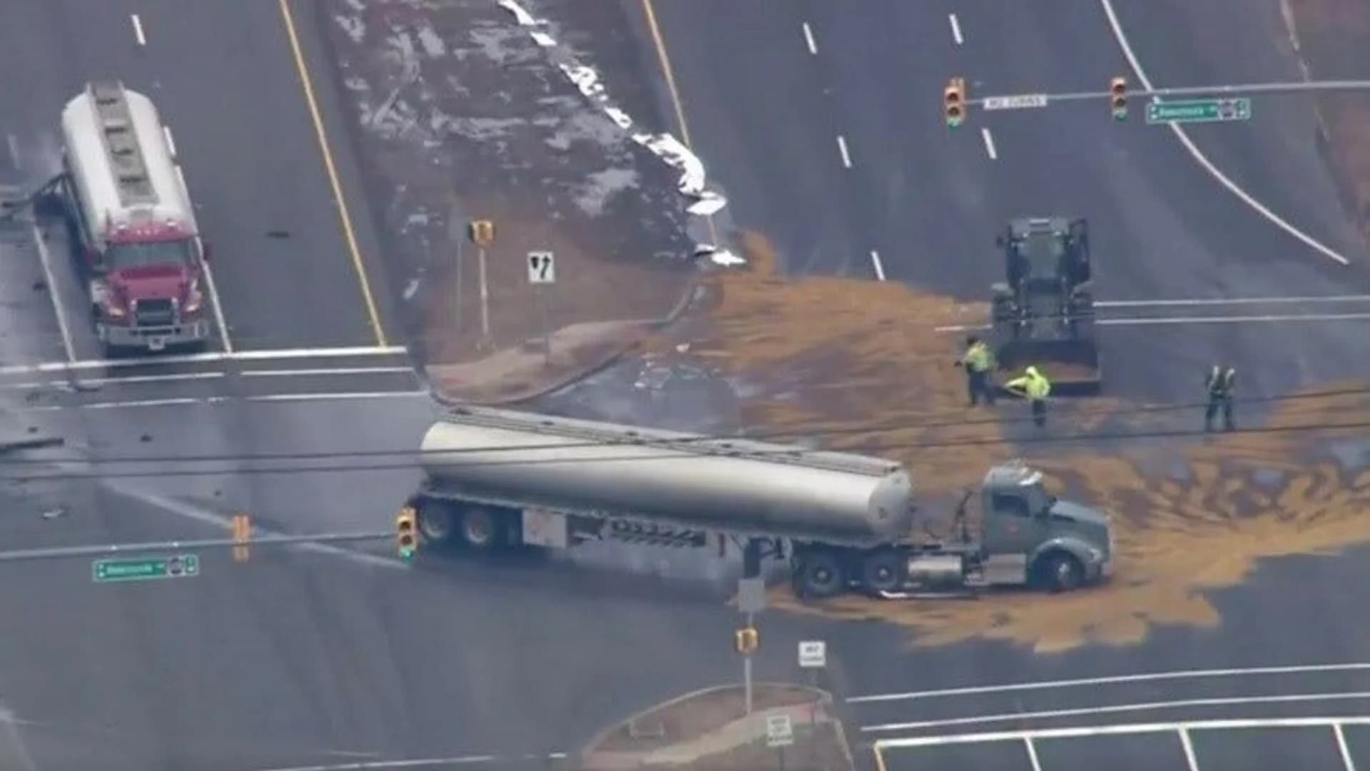 Collision involving 2 tanker trucks causes major traffic problems on Route 9