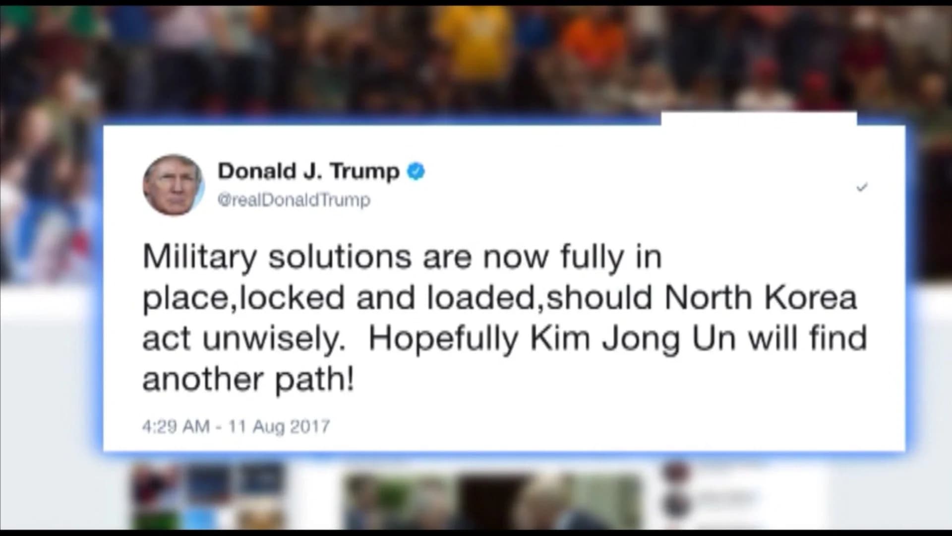 Trump warns NKorea that US is 'locked and loaded'
