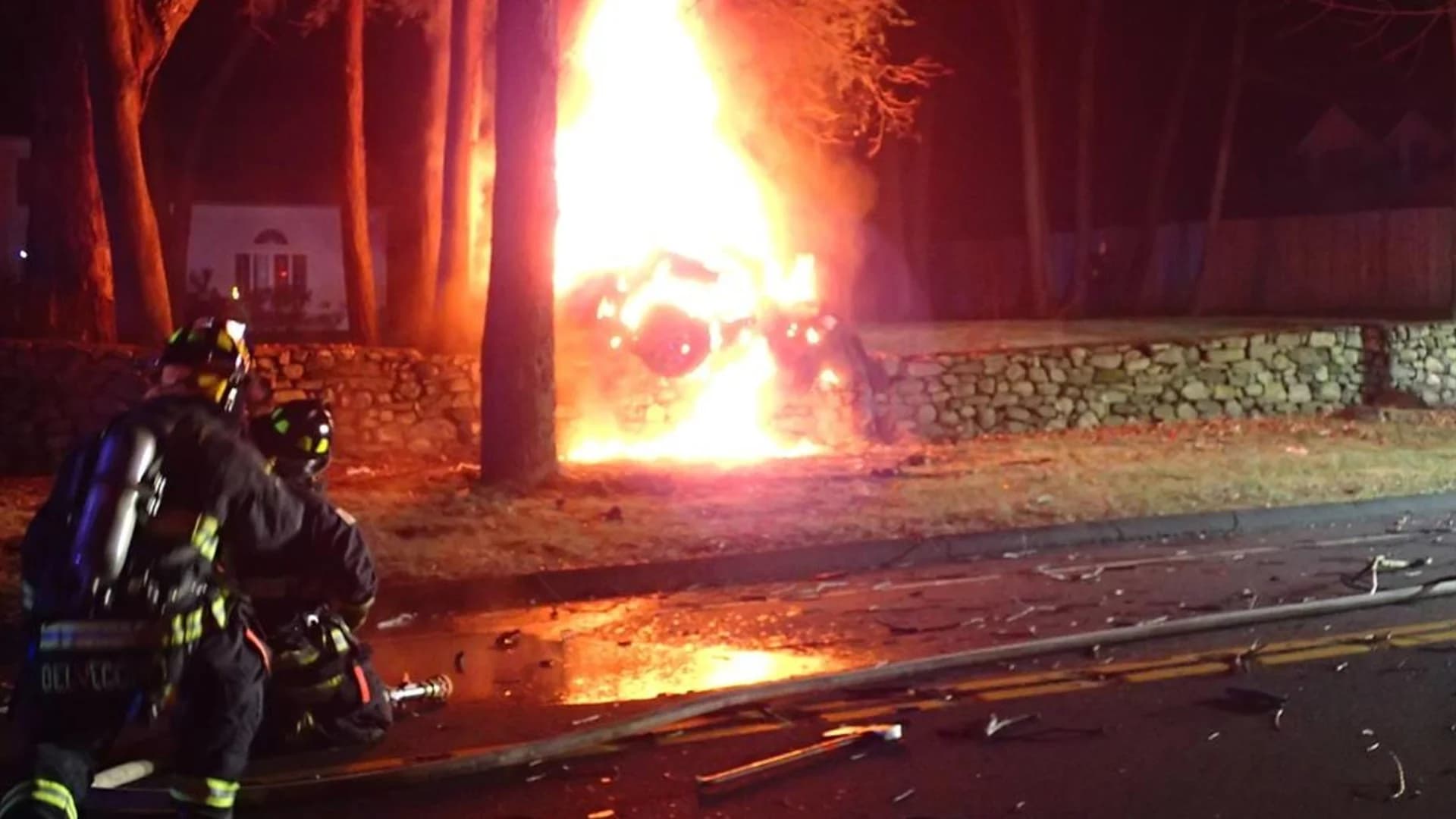 Person escapes fiery Westport car crash