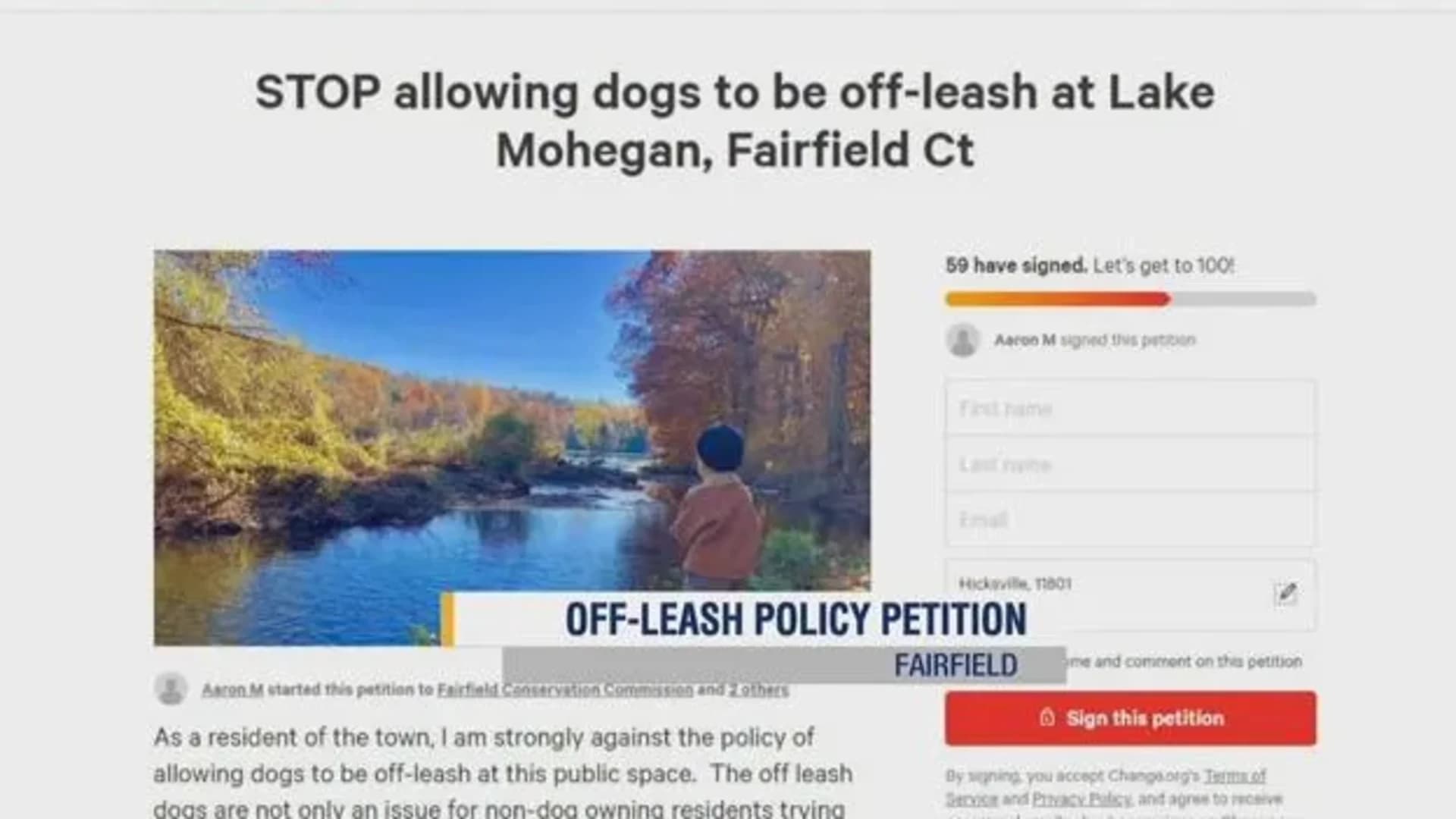 Online petition calls to ban off-leash dogs at Lake Mohegan in Fairfield