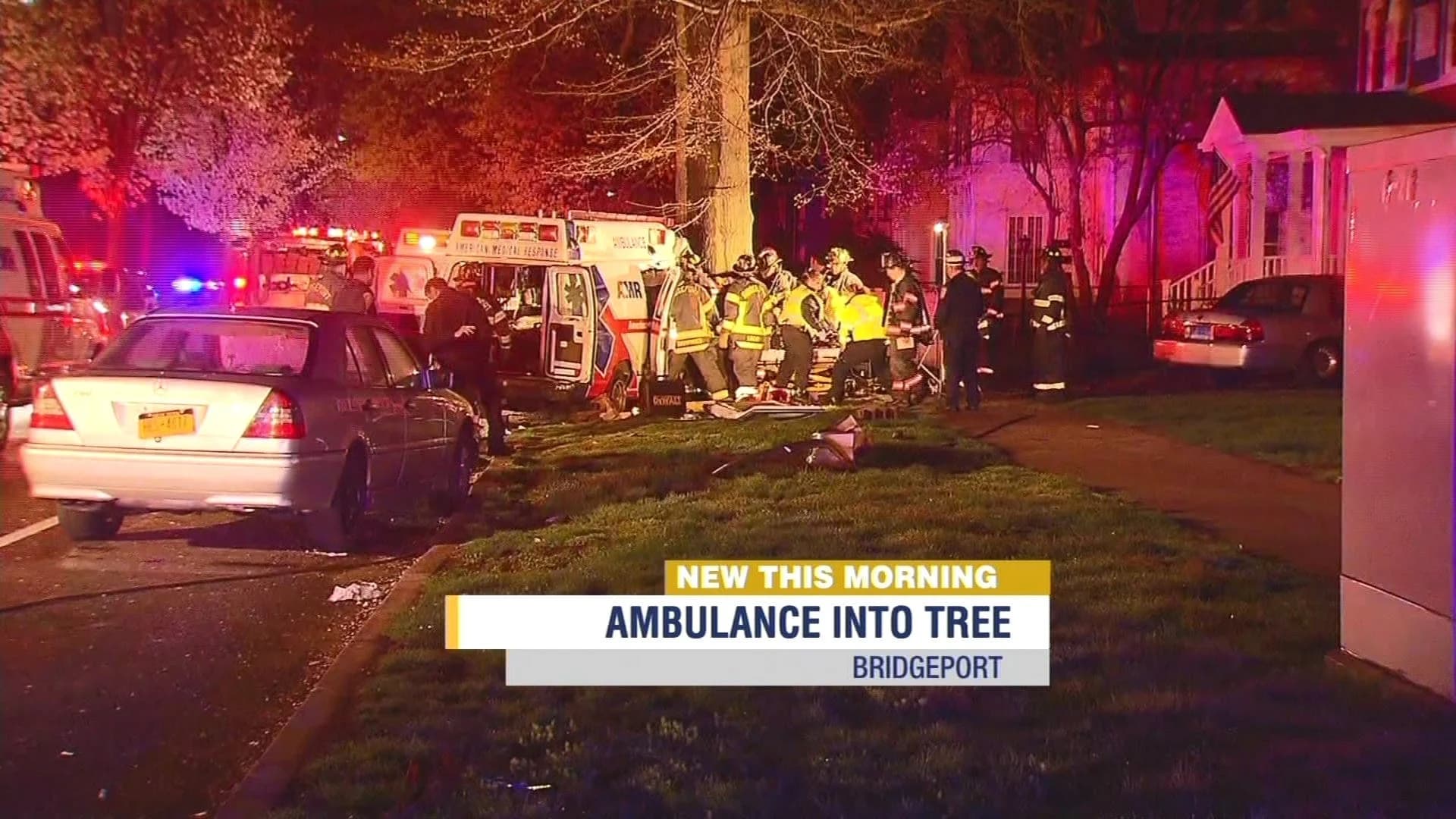 Ambulance strikes tree in Bridgeport