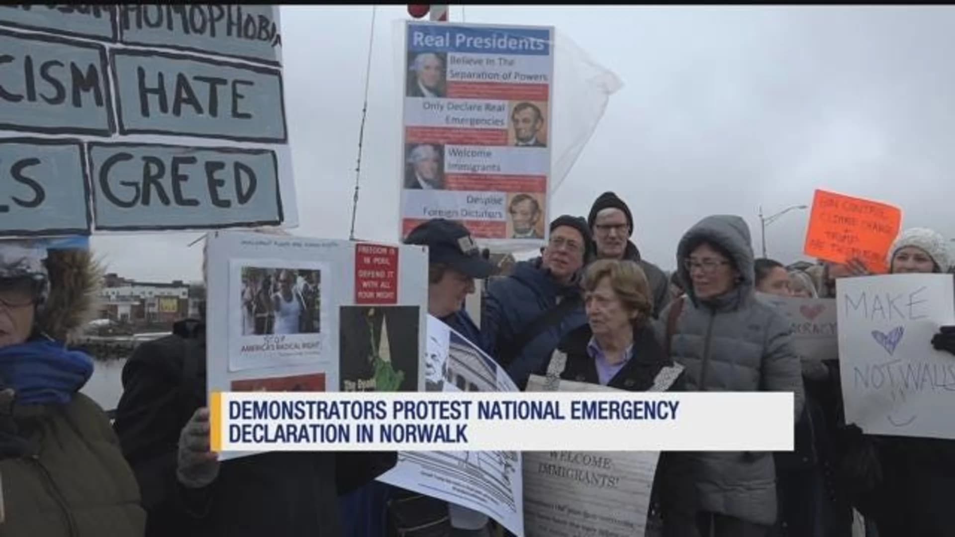 Demonstrators protest national emergency declaration in Norwalk