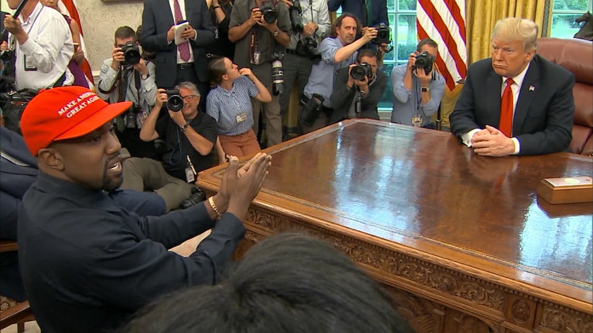 Kanye West, in 'MAGA' hat, delivers surreal Oval Office show
