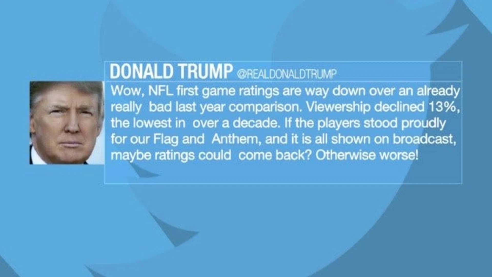 President Trump takes shot at NFL ratings in tweet