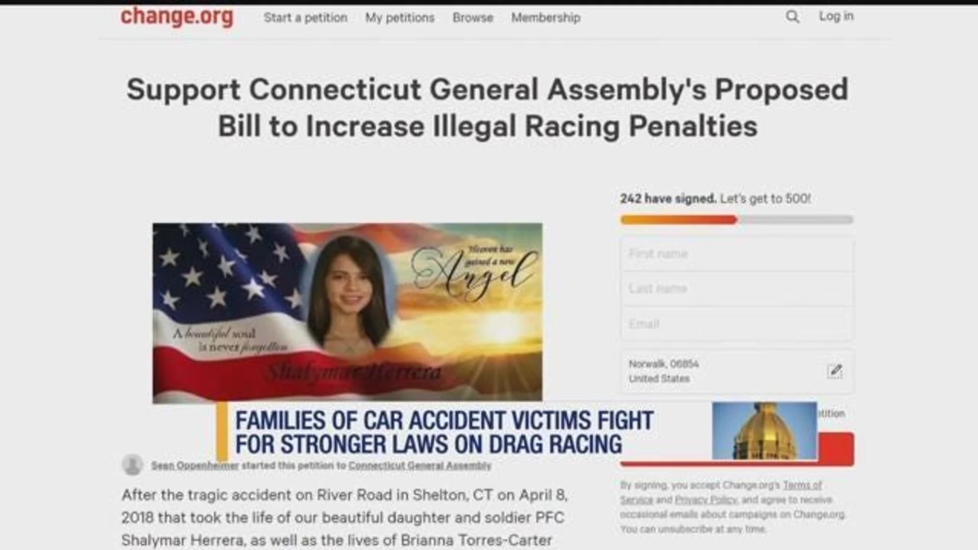 Victims' families take fight for stiffer drag racing laws to Hartford