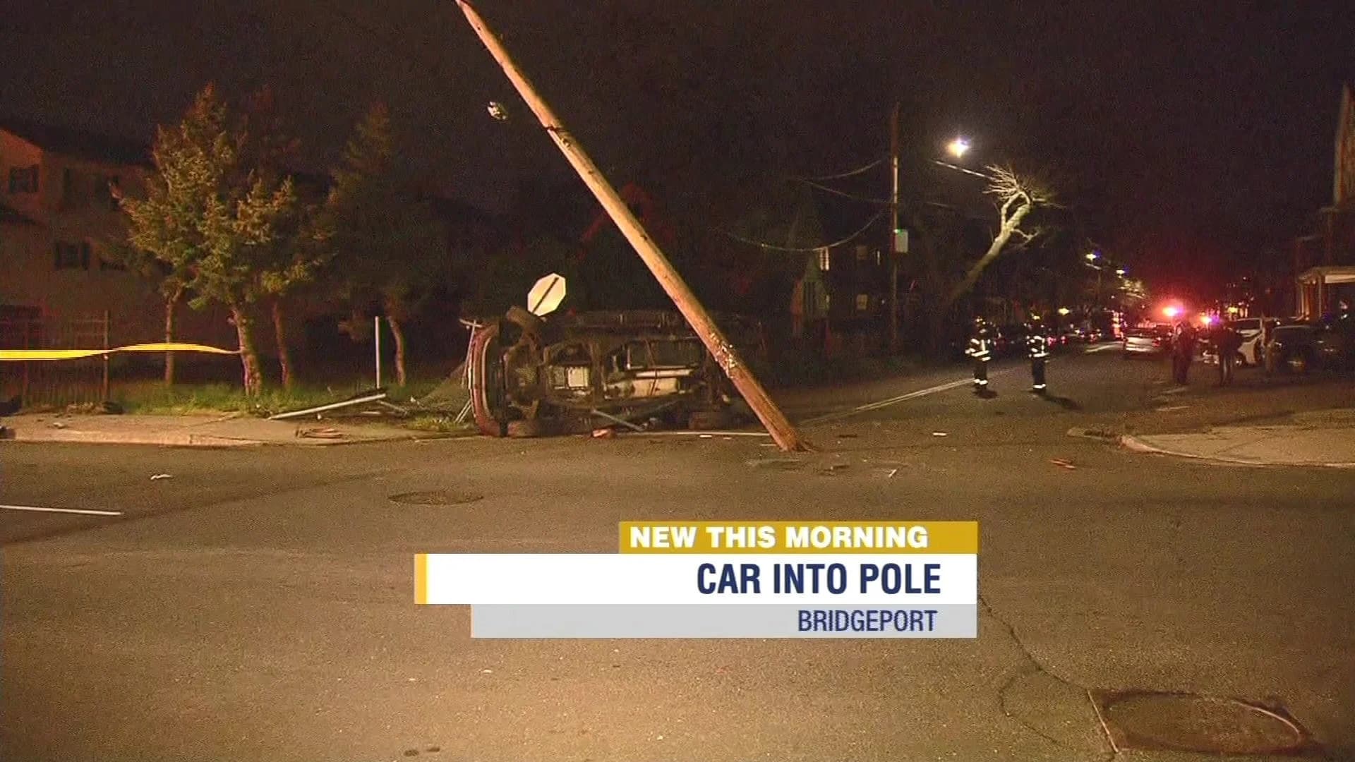 Driver crashes into light pole, telephone pole in Bridgeport