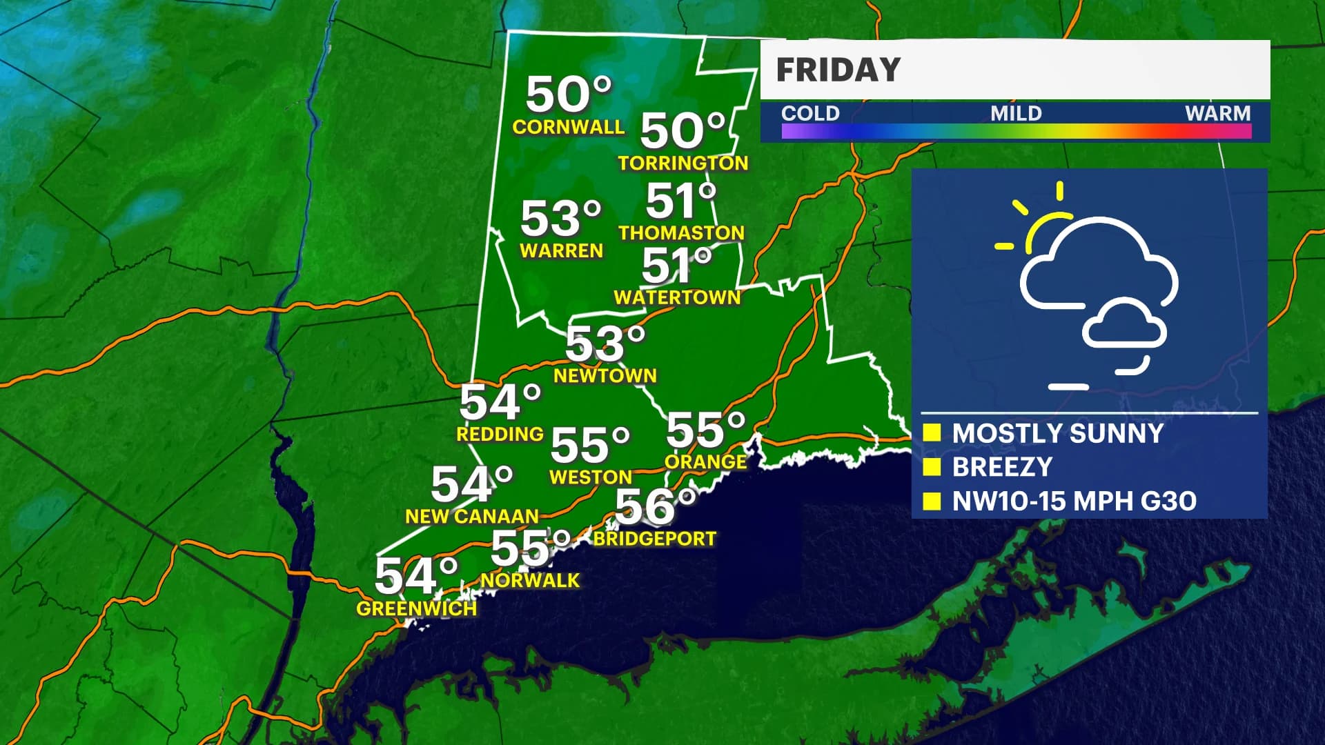Bright and blustery on Friday across Connecticut
